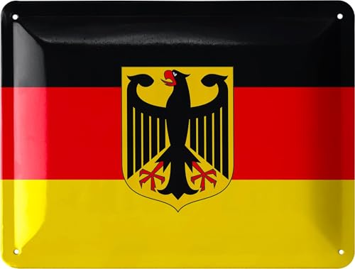 LANOLU Retro Blechschild Deutschland Flagge mit Adler, Souvenir Deutschland, Deutschlandfahne mit B&esadler 15x20cm