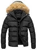 Pursky Mens Coats Winter Puff Jacket Warm Parka Jacket Anorak Jacket Winter Coat with Detachable Hood Faux-Fur Trim Black 4XL