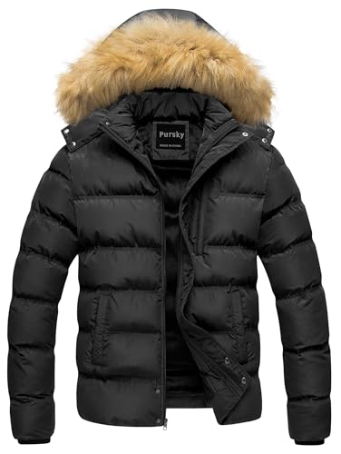 Pursky Winter Coats for Men Puffer Thicken Bubble Jacket Fur Hood