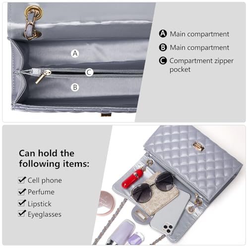 Image of Quilted Leather Crossbody Bags for Women Trendy Ladies Shoulder Purse Satchel HandBag with Chain Strap