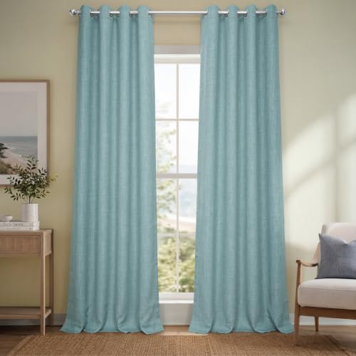 Image of HPD Half Price Drapes - Grommet Faux Linen Curtains for Living Room (1 Panel) - 50W X 84L - Textured Room Darkening Curtains for Bedroom 84 Inches Long - Drapes for Home Decor, Sea Thistle