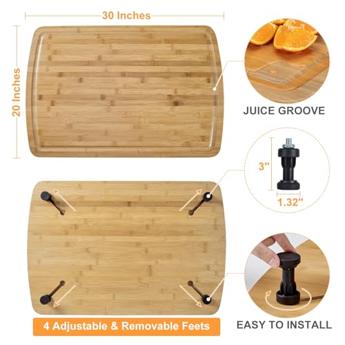 Cubierta de estufa y tabla de cortar de bambú carbonizado 30"x21" - Tabla extra gruesa de 0.8" con patas, ranuras para jugos y patas resistentes al calor para RV, isla de cocina y encimera miniatura 2