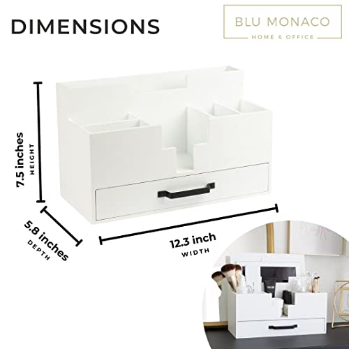 Image of White Wood Office Desk Organizers and Accessories - Home Office Organization Office Desk Accessories for Women - Office Desk Organizer - Small Desk Organizer - Desk Top Organizer with Drawer