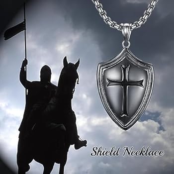 PDTJMTG Sterling Silver Knights Templar Cross Joshua 1:9 Shield