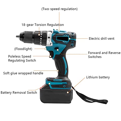 DZSM 18V Akku-Bohrschrauber mit 28-teiligem Zubehör, 32Nm-Max. Bohrmaschinen und Schraubendreher-Sets, 20+3 Drehmoment-Schlagbohrmaschine mit 2,0AH Batterien, 3/8-Zoll-Bohrfutter, 2 Geschwindigkeiten – Bild 5