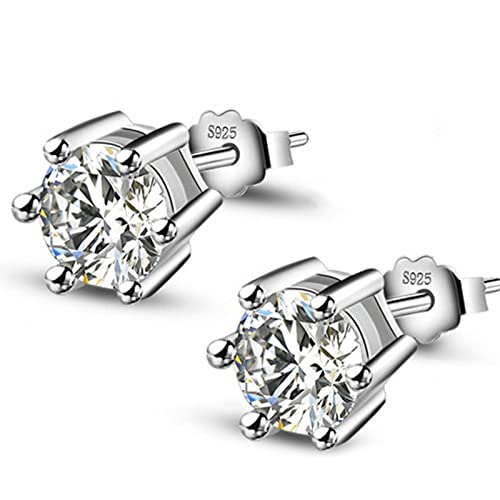 BG&WLing 925 Silver Post Cubic Zirconia Stud Earrings for Women Hypoallergenic Classic Solitaire CZ Crystal Earring Studs Fashion Jewelry(White)