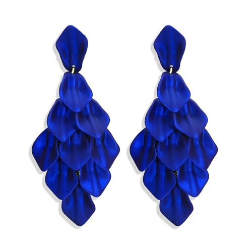 FIBO STEEL Acrylic Petal Earrings for Women Red Statement Earrings Dangle Rhombic Boho Flower Lime Green Orange Rose Big Bold Colorful Costume Jewelry Long Drop Dangle Earrings