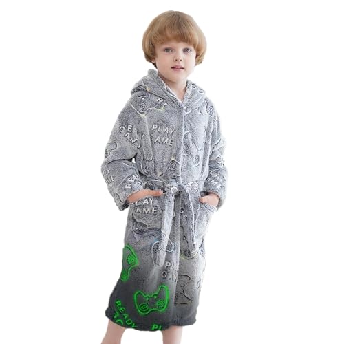 Boys Bathrobe Gift Glow in The Dark Kids Robes for Boys, Soft Fleece Hooded Toddler Boy Robe 3-14 Years