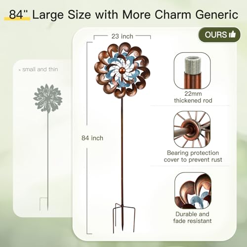 Image of Wind Spinners for Yard and Garden Large, 84 Inch Wind Spinners Outdoor Metal, Wind Sculptures & Spinners Birthday Gifts for Family or Friends(Classical Flower)