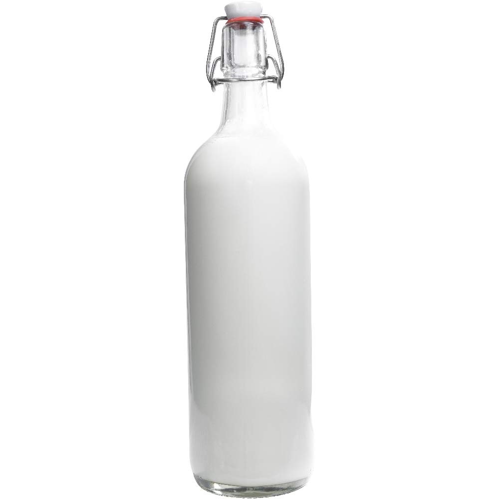 Lot de 4 Bouteilles carafes à Eau 1 Litre avec Bouchon mécanique - Verre Transparent - Livré avec Un Entonnoir