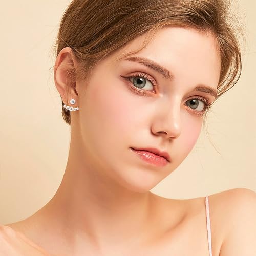 Moissanite Ear Jacket Earrings，Detachable Jackets Two Wearable Stud Earrings for Women, Lab Diamond 18K White Gold Plated D Color Round Cut 925 Sterling Silver Earrings, GRA Certified3