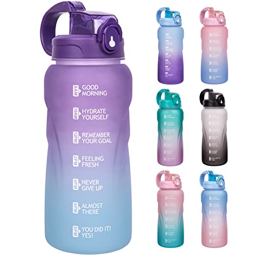 DEARRAY Sport Trinkflasche 2l mit Strohhalm, Motivierende Wasserflasche mit Zeitmarkierung 2 Liter Cover