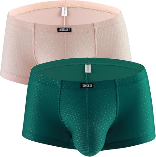 IKINGSKY Men's Four Way Stretch Bulge Boxer Briefs Sexy Low Rise Pouch Shorts Soft Underpanties for Men