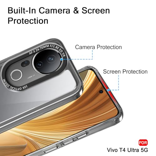 Image of TheGiftKart Hybrid Shockproof Back Cover Case for Vivo T4 Ultra 5G | Stylish Camera Border | Electroplated Buttons | Crystal Clear Hard Back Cover Case (TPU & PC, Smoked Bumper)
