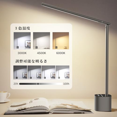 デスクライト LED コードレス Hapfish 5000mAh スタンドライト 電気スタンド 卓上ライト おしゃれ【充電式・調光調色・目に優しい・回転可能】テーブルランプ 間接照明 勉強・読書・仕事に適しています【PSE認証済み日本語説明書】 [3]