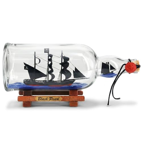 NAUTIMALL 11inch Black Pearl Pirate of The Caribbean Dual Model Ship in a Bottle Glass Ornament Gift for boy (Black Pearl 11”)