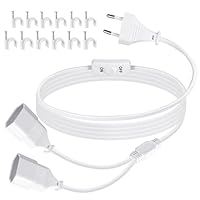 Verlängerungskabel Flachstecker 2M mit Schalter, Doppelstecker Eurostecker Verlängerung Dünn Flachkabel Netzkabel Stromkabel Flach Typ C Euro Buchse Verteiler, 2,5A/250V für TV mit EU Stecker, Weiß