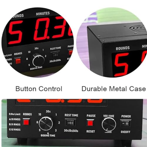 Cronómetro profesional para boxeo, cronómetro de intervalos para gimnasio con pantalla LED, tiempo de entrenamiento y repeticiones de ciclo seleccionables, sonido ajustable, rojo miniatura 4
