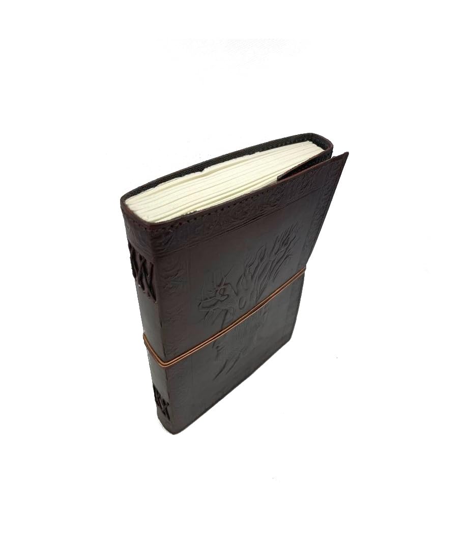 ROOGU Stammbaum [L] * Leder Notiz- Gäste- Skizzenbuch Handmade in Indien – Baum des Lebens Prägung – B5 Format
