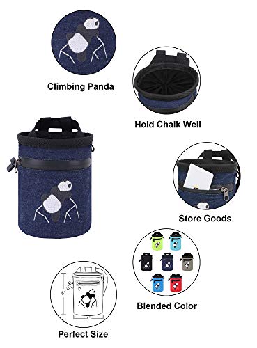 AMC Rock Climbing Chalk Bag with Embroidery/Pocket/Belt (Denim Blue, 6 inches x 4 inches)