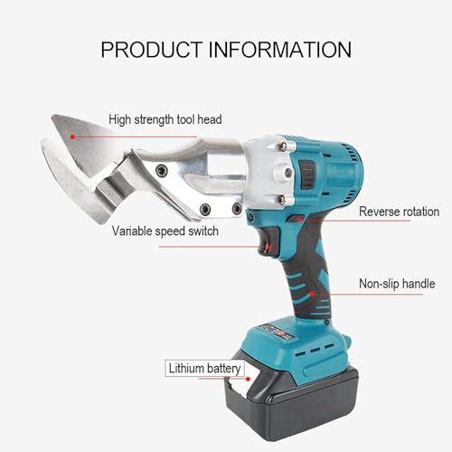 Tesoura elétrica sem fio para metal, prática, cabeça giratória de 360 °, tesoura elétrica, confortáv