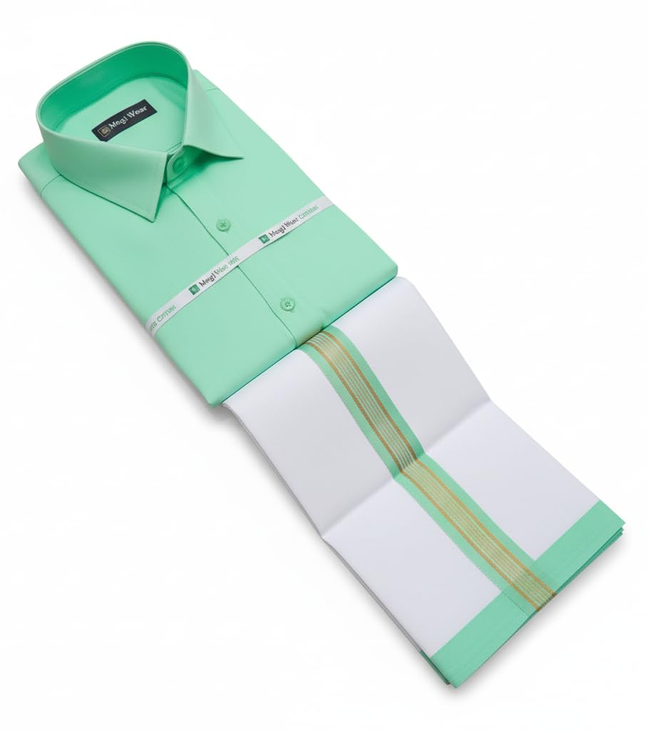 Mint Green Vesti Shirt Set for Men Cotton – Dhoti and Shirt for Men Combo | South Indian Veshti Shirt Set | Ethnic Wear Dhoti Shirt Combo-picture-39