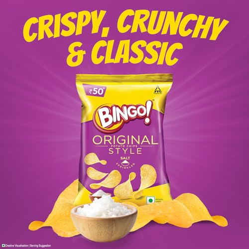 Image of Bingo Original Style Salt Sprinkled - Flat Cut Salted Potato Chips Pack For Snacks - 85 /90 Grams(weight may vary) (Pack of 2)