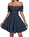 LYANER Women's Off Shoulder Tie Back Wrap Layer Ruffle Short Sleeve Mini Dress Soild Navy Blue Large