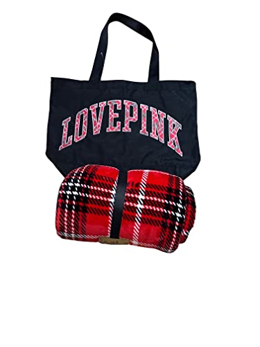 Victoria's Secret Cobertor e sacola rosa sherpa cor xadrez vermelho novo