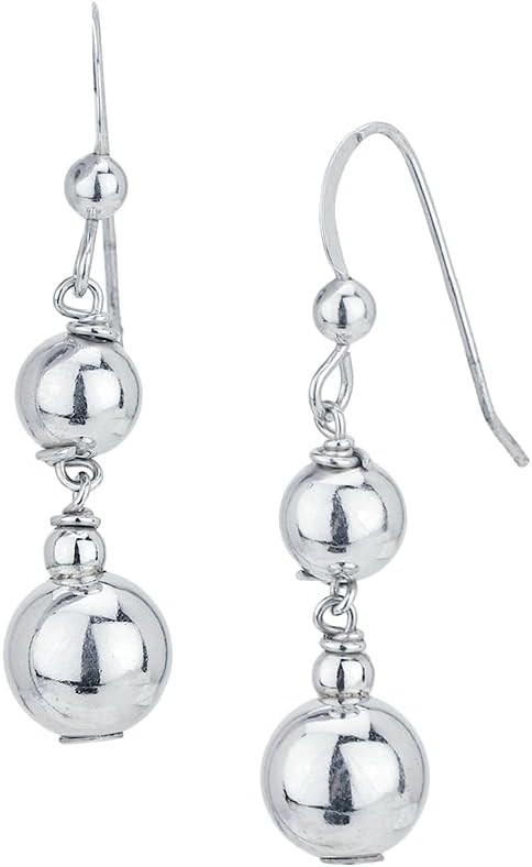 Vanbelle Sterling Silver Jewelry - Rhodium Plated with 925 Stamp - Graduating Silver Beads Drop Earring - Lightweight Elegant Handcrafted for Women