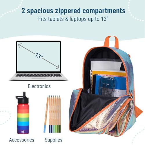 Image of Wildkin 15 Inch Backpack for Boys /Girls, Orange Shimmer | Ages 5-10, padded straps, side water bottle pocket - coordinates with matching Wildkin lunch boxes