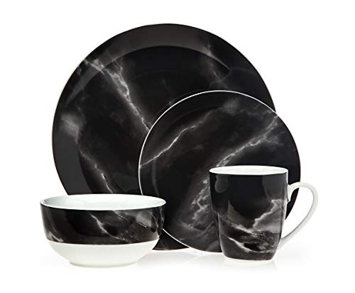 Godinger Carrera Black Marble Dinnerware Set - Service of 4