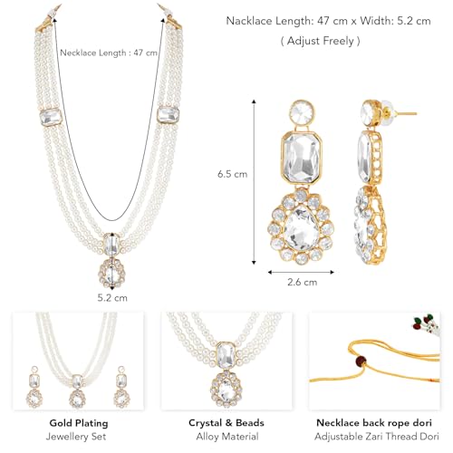 Image of Peora Crystal Faux Pearl Kundan Necklace & Jewellery Set Gift for Women