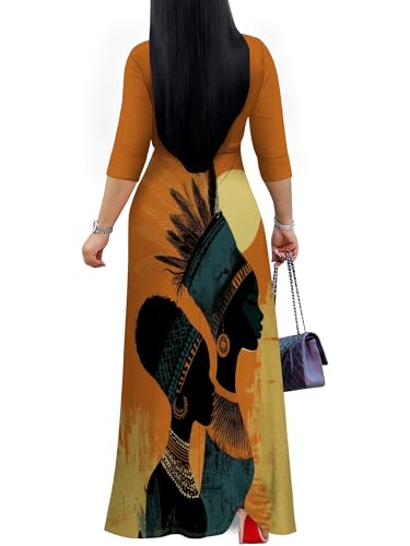 Image of PinkPatty Plus Size Maxi Dresses for Women Casual Flowy Long Dress 3 /4 Sleeve V Neck Wrap Dress with Belt