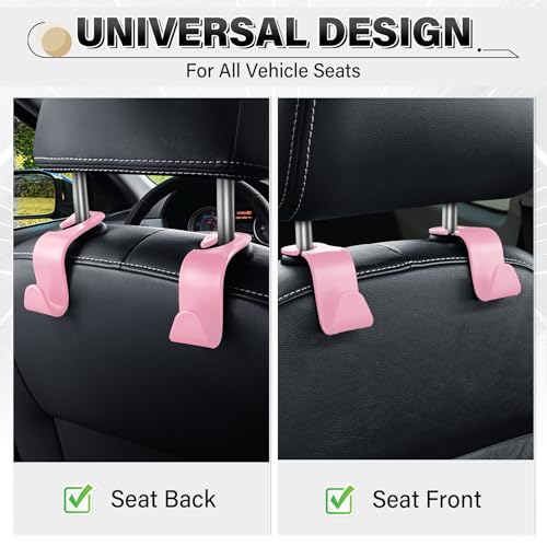 Image of SINGARO 4 Pack Car Seat Headrest Hooks, Vehicle Back Seat Hanger Storage Organizer for Purse Handbag Backpack Coat Grocery, 360 Rotating Heavy Duty Holds 44lbs, Pink