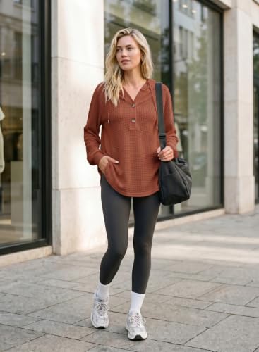 Image of Dokotoo Hoodies for Women Waffle Knit Button V Neck Casual Sweatshirt Tops