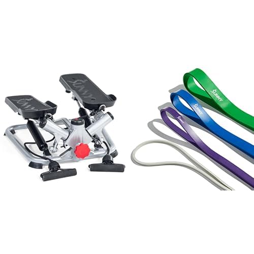 Sunny Health & Fitness Advanced Twist Stepper Machine w/Resistance Bands, Portable Mini + Versatile Resistance Bands (Single or Combination Set) - 4.5-35kg Combo