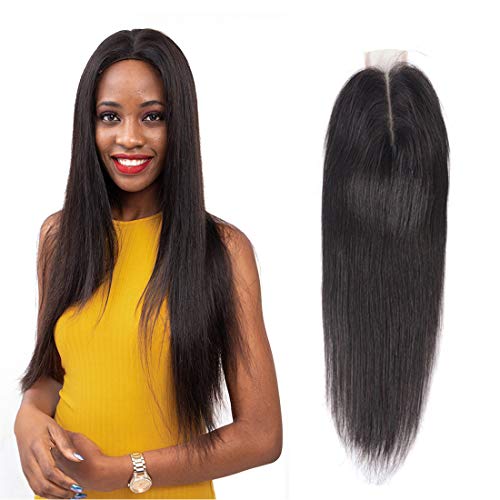 Brazilian Straight Hair Closure Middle Part 2x6 130% Density Lace Front Sew In Hair Weave Wet And Wavy Virgin Hair Natural Color（14 Inch）