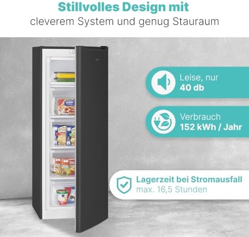 Bild 4 - Bomann® Gefrierschrank 143cm I 4 Sterne-Gefrierfach I Temperaturbereich: ≤ -18°C I Tiefkühlschrank leise 40dB I wechselbarer Türanschlag I Gefrierschrank gross I 168L Freezer I GS 7364 schwarz-inox