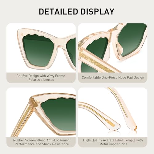 AVAWAY Polarized Sunglasses for Women Cat Eye UV Protection, Clear Trendy Square Acetate Sun Shades Ladies Sunnies4