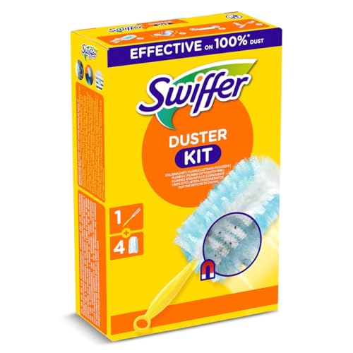 Swiffer El Kit de Arranque Duster (1 Mango y 4 recambios), atrapa y bloquea 3 Veces más Polvo y Pelo en comparación con un Plumero Tradicional