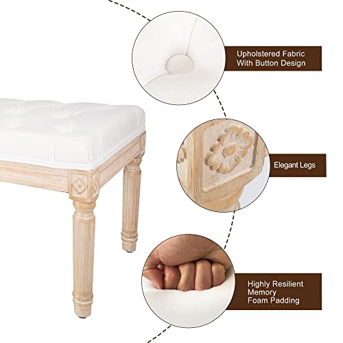 Image of Virabit Foyer Bench for Entryway,Bed Benches for Bedrooms Queen Size,Shoe Bench with Padded Seat & Rubber Wood Legs,French Upholstered Bench for Entryway /Bedroom /Dining Room /Living Room(White)