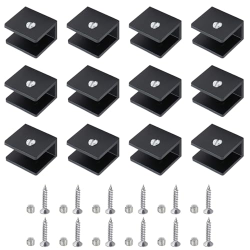 Bebochoi 12 Pièces Pince à Verre, Support de Cloison En Verre Réglable, Verre 6 à 8 mm Support Tablette Murale, Aluminium Supports D'étagère, Pour Salle...