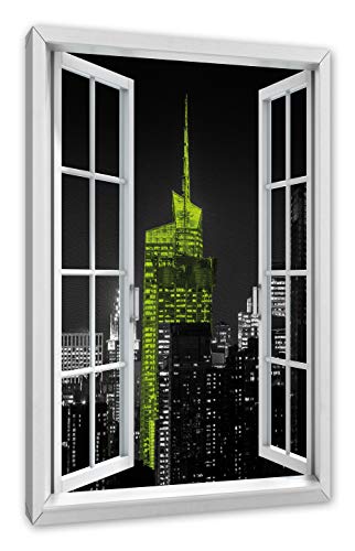 Pixxprint New Yorks Hochhäuser bei Nacht, Fenster, Größe: 100x70cm, Leinwandbild, fertig gespannt, Wandbild, Dekoration, Kunstdruck, kein Poster