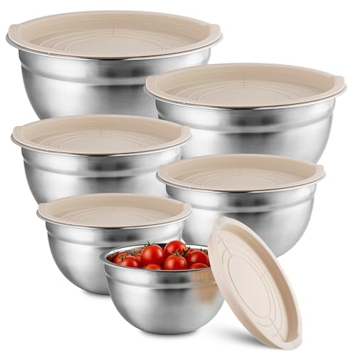 Set de 6 Tazones de Acero Inoxidable con Tapas, Capacidad Variada miniatura 1