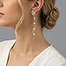 Gold Tone Flower Ear Jackets for Women - 2 in 1 Convertible Rhinestone Studs with Pearl Tassel Snake Chain, Linear Drop Fringe Statement Fashion Earrings for Wedding Party Prom (Gold)