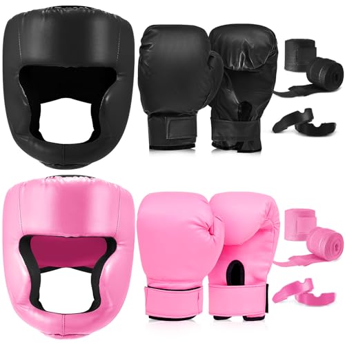 Image of Kanayu 14 Pcs Boxing Gloves and Headgear Set for Beginners Youth 16 Ounce Boxing Gloves Headgear Helmet Hand Wraps Mouth Guards Equipment for Beginners Training Equipment Gifts