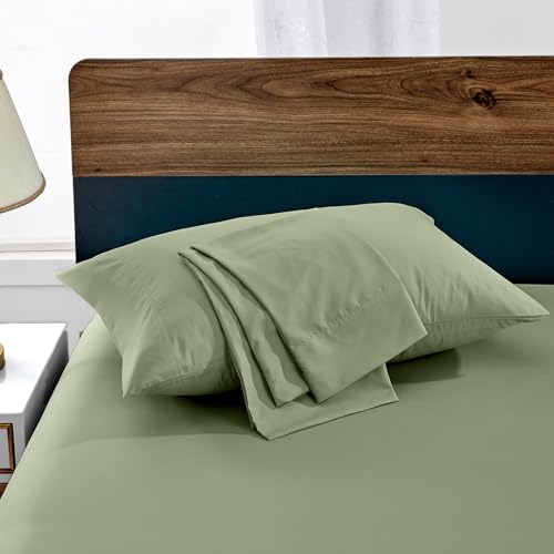 FreshCulture Sage Green Pillowcases Queen Size 2 Pack - Pillowcase Set - Envelope Closure - Soft Brushed Microfiber Fabric - 20x30 Inches Pillow Case Set of 2 for Home Hotels Schools