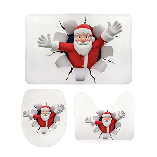 3-teiliges Badezimmerteppich-Set 3D Weihnachtsmann Weihnachten rutschfeste Konturmatte + Toilettendeckelbezug…