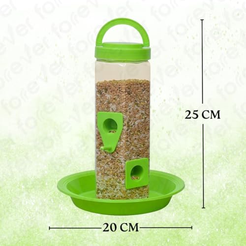 Image of FORREVER Bird Feeder & Water Dispenser for Balcony-Garden | Hanging Seed Feeder with Water Tray | Sparrow, Parrot & Small Bird Feeder | Easy-Clean, Outdoor Feeding Station (Set of 2)